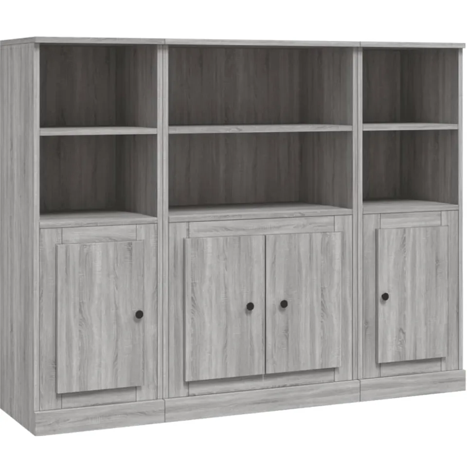 vidaXL Hoge kasten 3 st bewerkt hout grijs sonoma eikenkleurig, foto 3