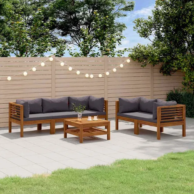 vidaXL 6-delige Loungeset met kussens massief acaciahout grijs, foto 2
