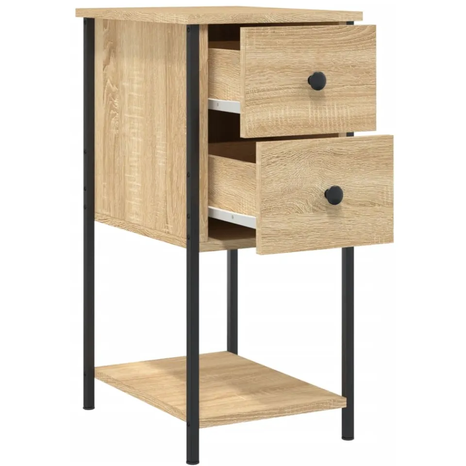 vidaXL Nachtkastjes 2 st 32x42x70 cm bewerkt hout sonoma eikenkleurig, foto 4
