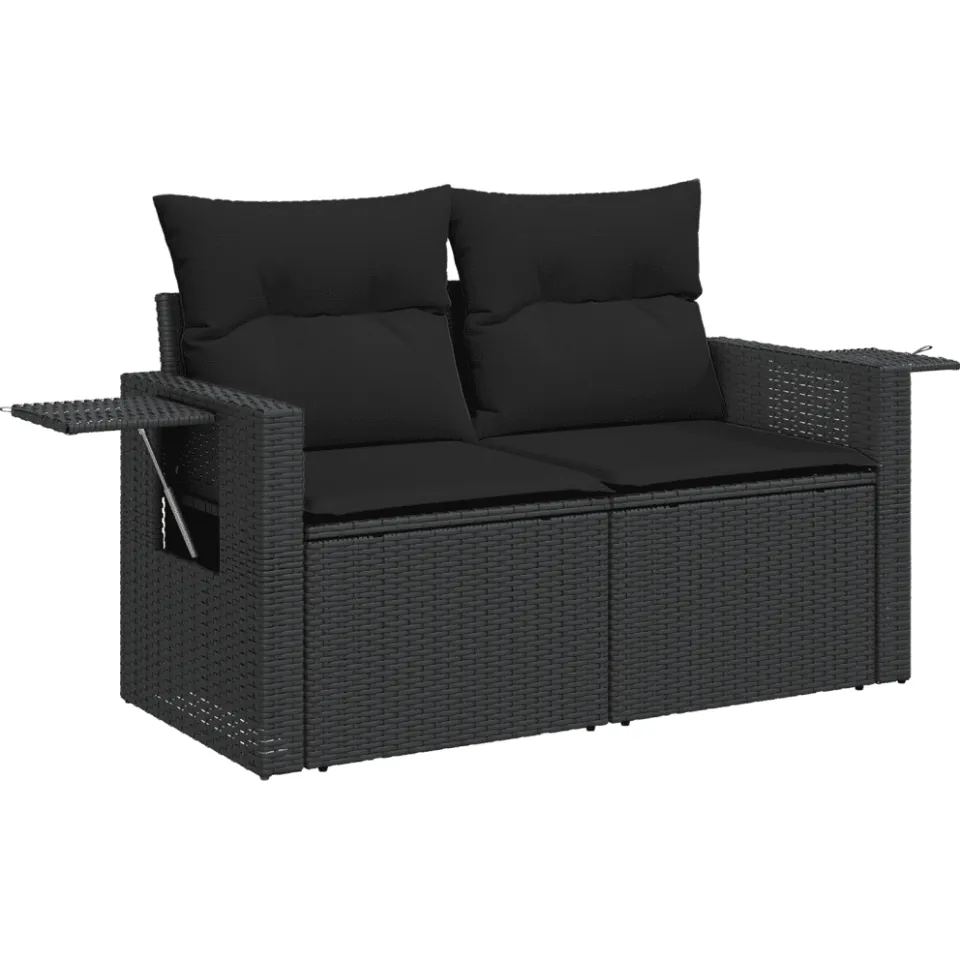 vidaXL 14-delige Loungeset met kussens poly rattan zwart, foto 4