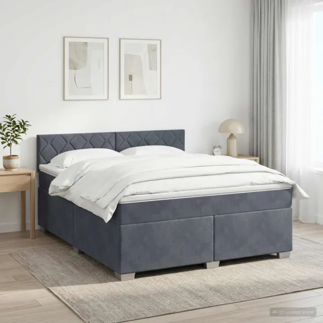 vidaXL Boxspringbed met matras Donkergrijs 140 x 200 cm Fluweel