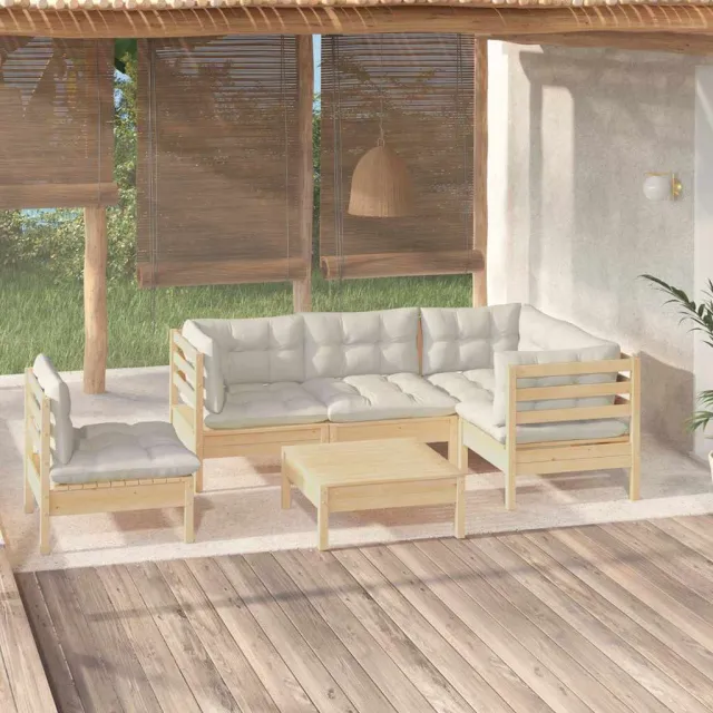 vidaXL 6-delige Loungeset met crèmekleurige kussens grenenhout, foto 2