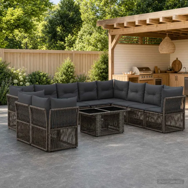 vidaXL Tuinbankenset 11 st Grijs 100 x 55 x 73 cm poly rattan