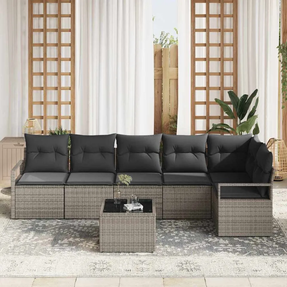 vidaXL Bankstel 7 st Grijs poly rattan, foto 3