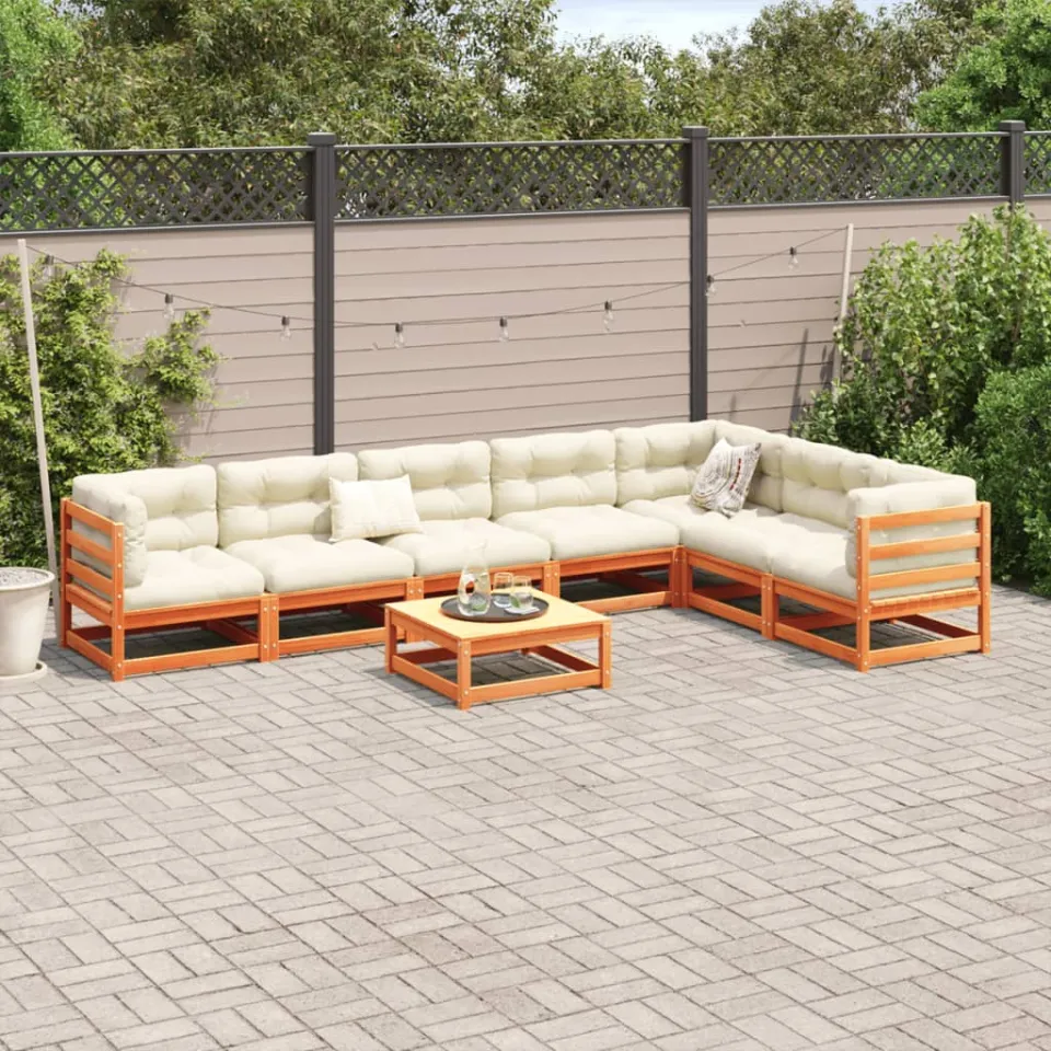 vidaXL 8-delige Loungeset met kussens massief grenenhout wasbruin bruin, foto 2