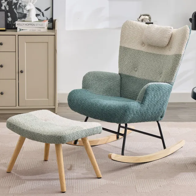 Maisentiel Schommelstoel met hocker 83 x 65,5 x 95 cm – bouclé, multicolor gestreept Meerkleurig