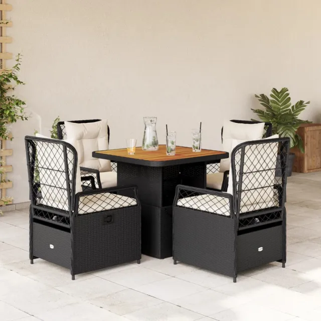 vidaXL 5-delige Tuinset met kussens poly rattan zwart
