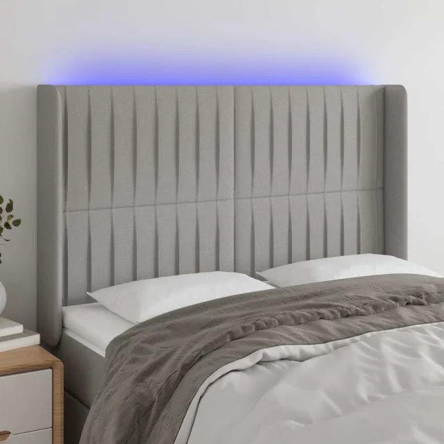 vidaXL Hoofdbord LED 147x16x118/128 cm stof lichtgrijs grijs
