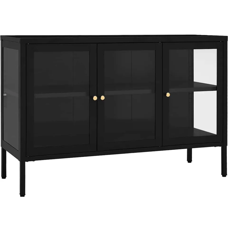 vidaXL Dressoir 105x35x70 cm staal en glas zwart, foto 3
