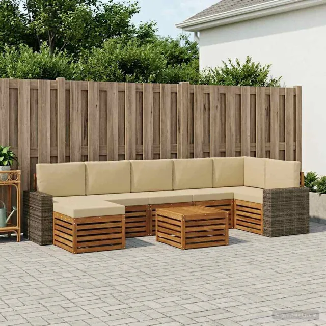 vidaXL Buiten bankenset 8 st 8-zits Natuurlijk en Beige