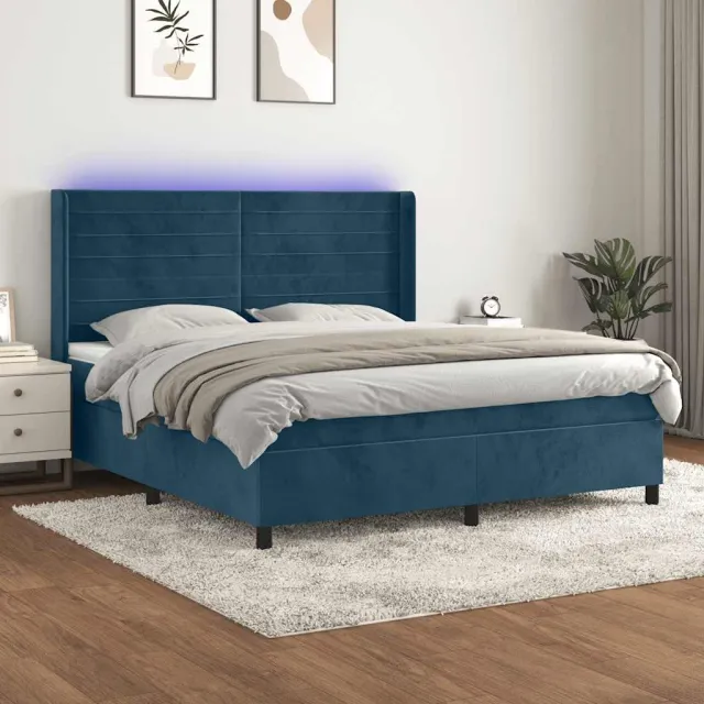 vidaXL Boxspring met matras en LED fluweel donkerblauw 160x200 cm blauw