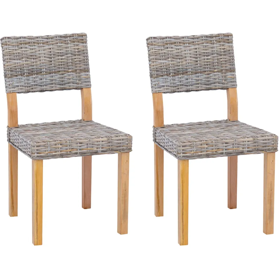 vidaXL Eetkamerstoel GENDT 2 st Kubu Rattan Kubu grijs 46 x 55 x 84 cm