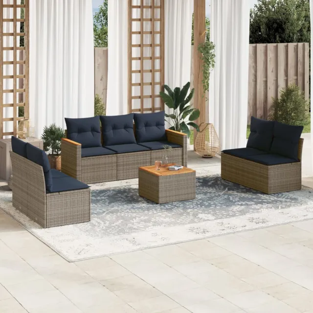 vidaXL 8-delige tuinbankset met kussens, grijs polyrotan, foto 2
