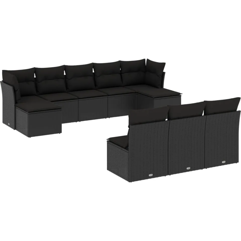 vidaXL 10-delige Loungeset met kussens poly rattan zwart, foto 3