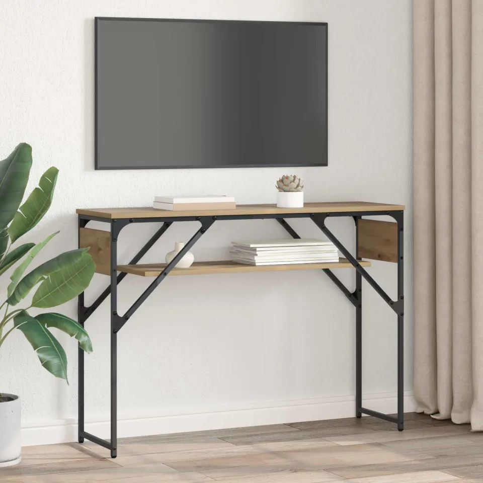 vidaXL Consoletafel Artisan Eiken Bewerkt hout 105x30x75cm, foto 4