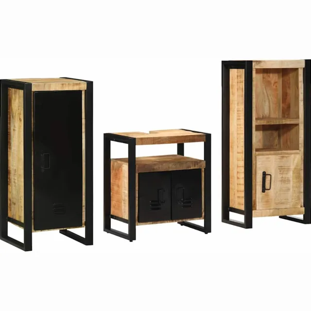 vidaXL Badkamermeubelset 3 st Bruin en zwart Massief Mango Hout