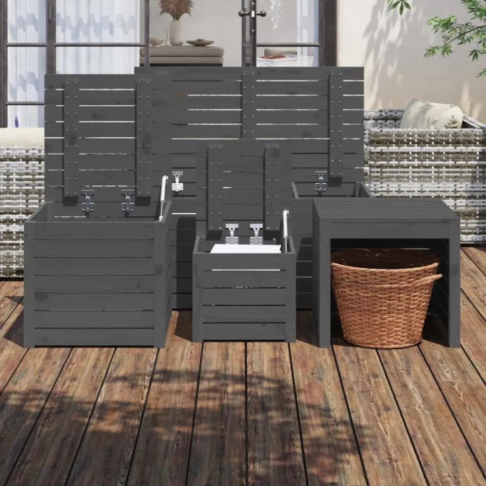 vidaXL 4-delige Tuinboxset massief grenenhout grijs, foto 3