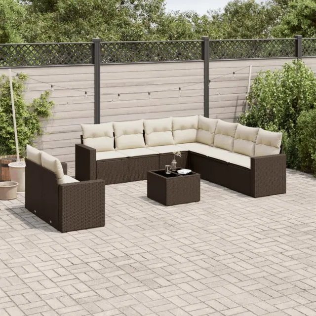 vidaXL 10-delige Loungeset met kussens poly rattan bruin, foto 2