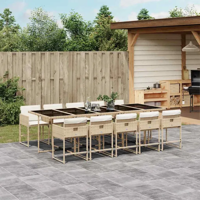 vidaXL 11-delige Tuinset met kussens poly rattan beige, foto 2
