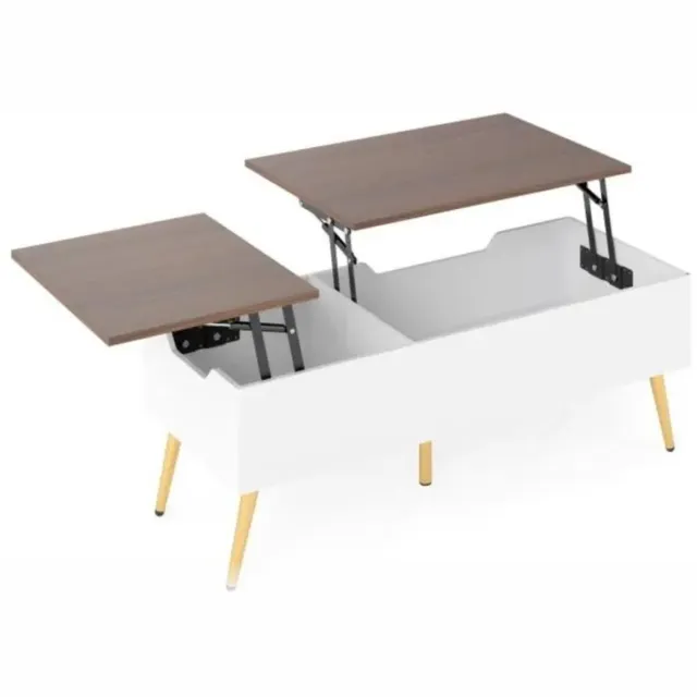 Noventra Salontafel - Salontafel met Lift-Top - Multifunctionele Salontafel - Salontafel met Opbergruimte - Liftmechanisme - 2 Verborgen Opbergvakken - Wit met Houtlook - 110 x 48 x 53 cm