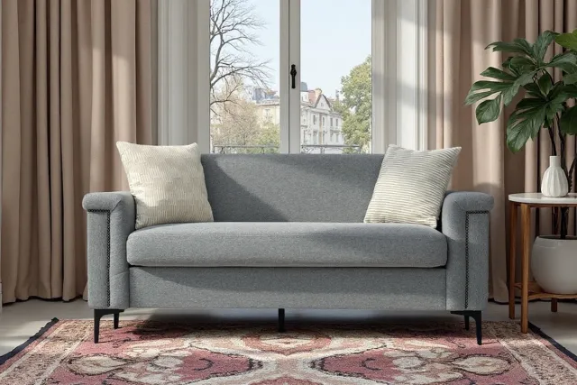 Sweiko 2-zits bank - Met 2 kussens - Linnen - Massief houten frame - Metalen poten - Grijs
