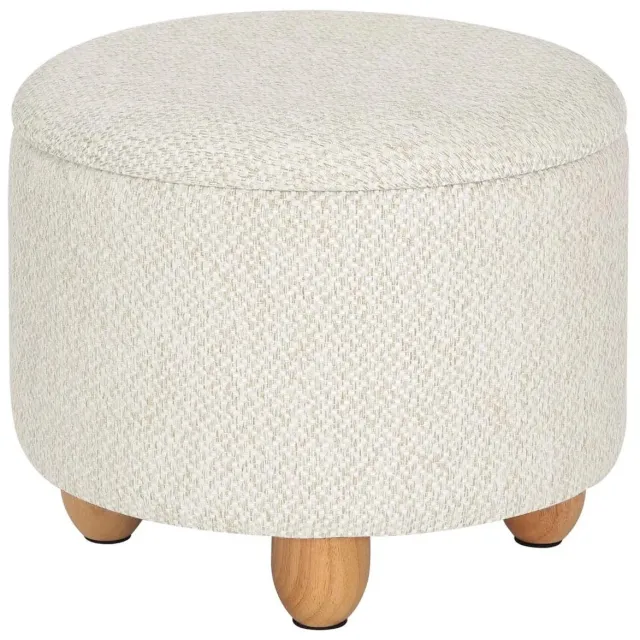 MOLHAUS Poef Rond - Bijzettafel - Deksel - 39 x 39 x 33 cm - 21,5 Creme