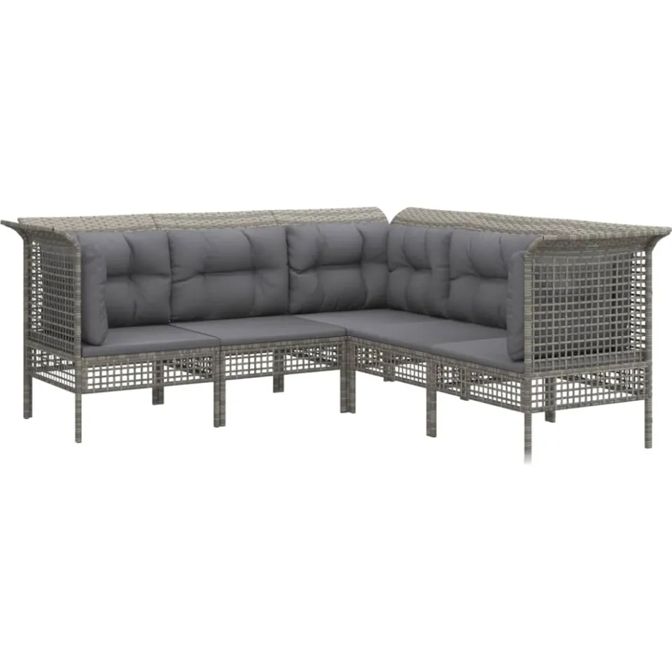 vidaXL 5-delige Loungeset met kussens poly rattan grijs, foto 3