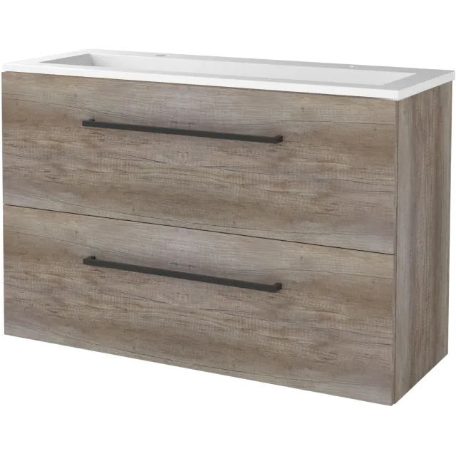 Boss & Wessing Badmeubelset BWS Salt 100x39cm Met Grepen 2 Lades Met Wastafel Acryl 2 Kraangaten Scotch Oak Bruin