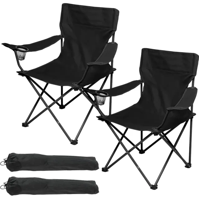 Juksun Klapstoel Set van 2 - Opvouwbare Visstoel en Kampeerstoel met Bekerhouder - 600D Oxford en Stalen X-Frame - Inclusief Draagtassen zwart