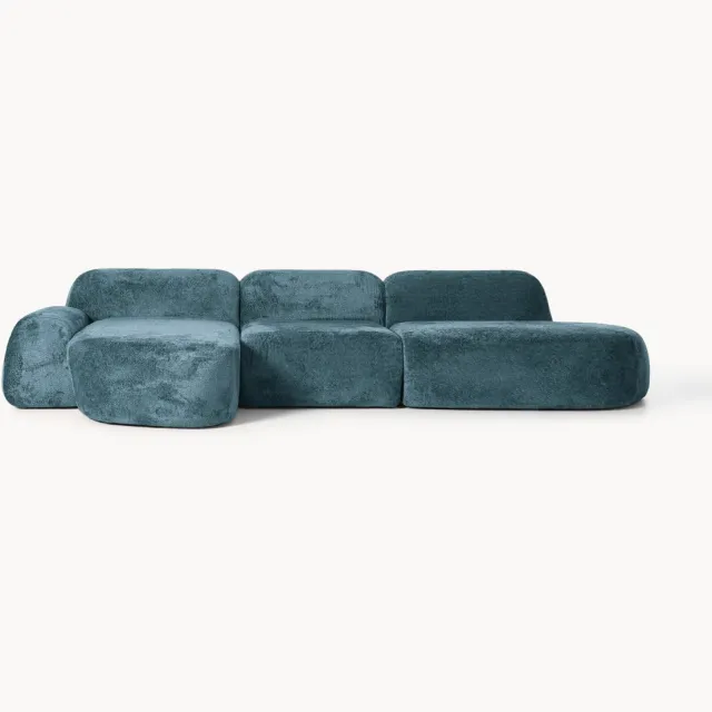 Westwing Collection Modulaire teddy-bouclé hoekbank Wolke (4-zits) Turquoise