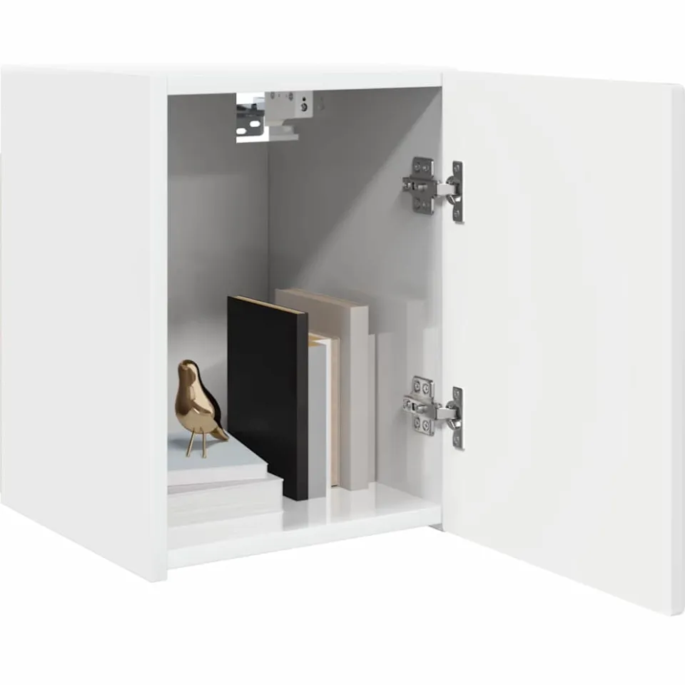 vidaXL TV Wandkast 2 st Glanzend Wit Bewerkt hout
