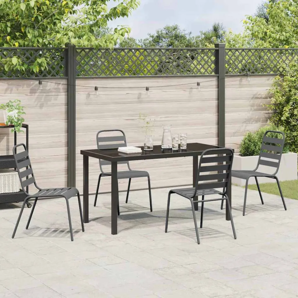 vidaXL Tuin eettafelset 5 st Antraciet Gepoedercoat staal, foto 3