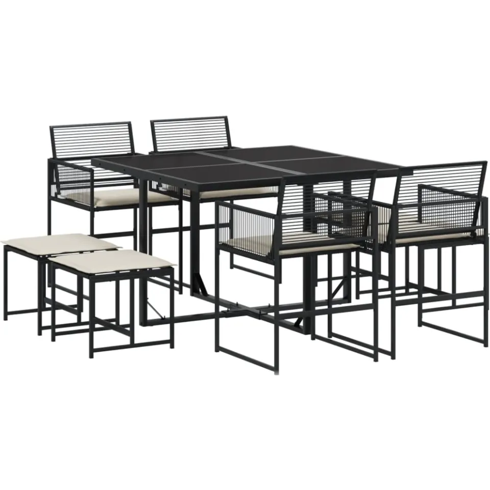 vidaXL 9-delige Tuinset poly rattan zwart