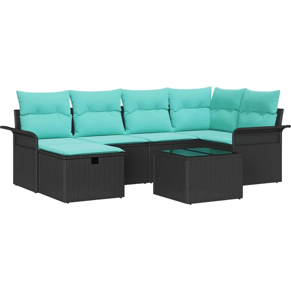 vidaXL Tuin Sofa Set 7 st Poly riet Zwart