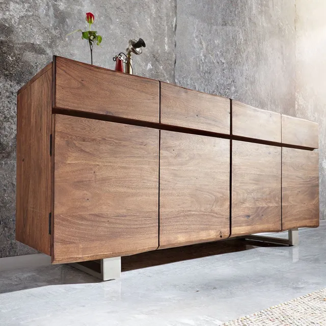 DELIFE Commode Live-Edge Acacia bruin 172 cm 4 laden 4 deuren boomrand dressoir