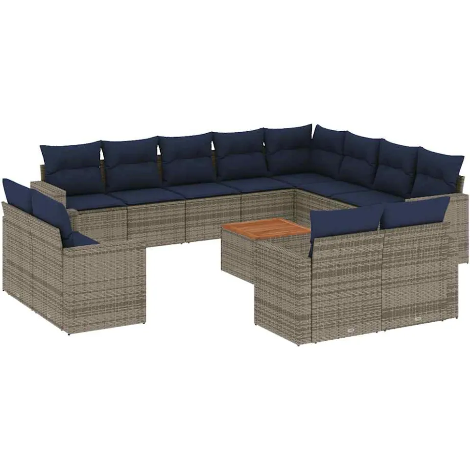 vidaXL 13-delige Loungeset met kussens poly rattan grijs, foto 3
