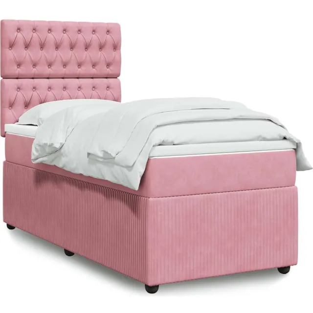 vidaXL Boxspring met matras fluweel roze 100x200 cm