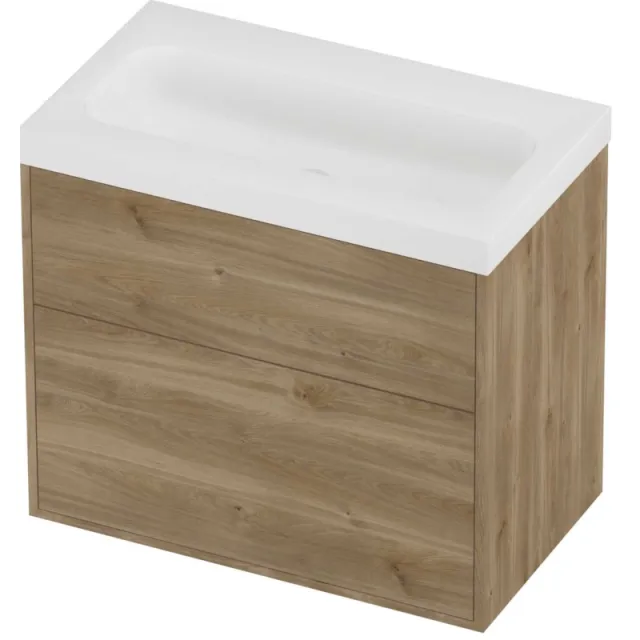 Proline Haga Badmeubelset Polystone Mezza 2 Laden 80x46x73 cm Mat White Cider Oak Eiken