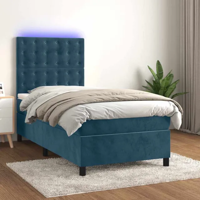 vidaXL Boxspring met matras en LED fluweel donkerblauw 100x200 cm blauw