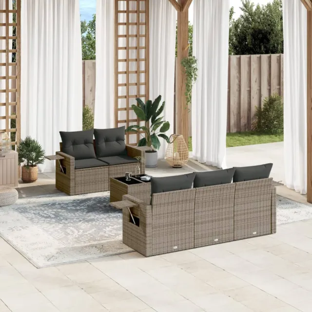 vidaXL 6-delige Loungeset met kussens poly rattan grijs, foto 2