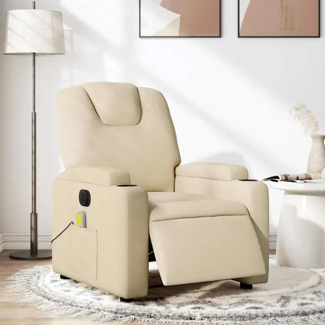 vidaXL Massagestoel elektrisch verstelbaar stof crèmekleurig