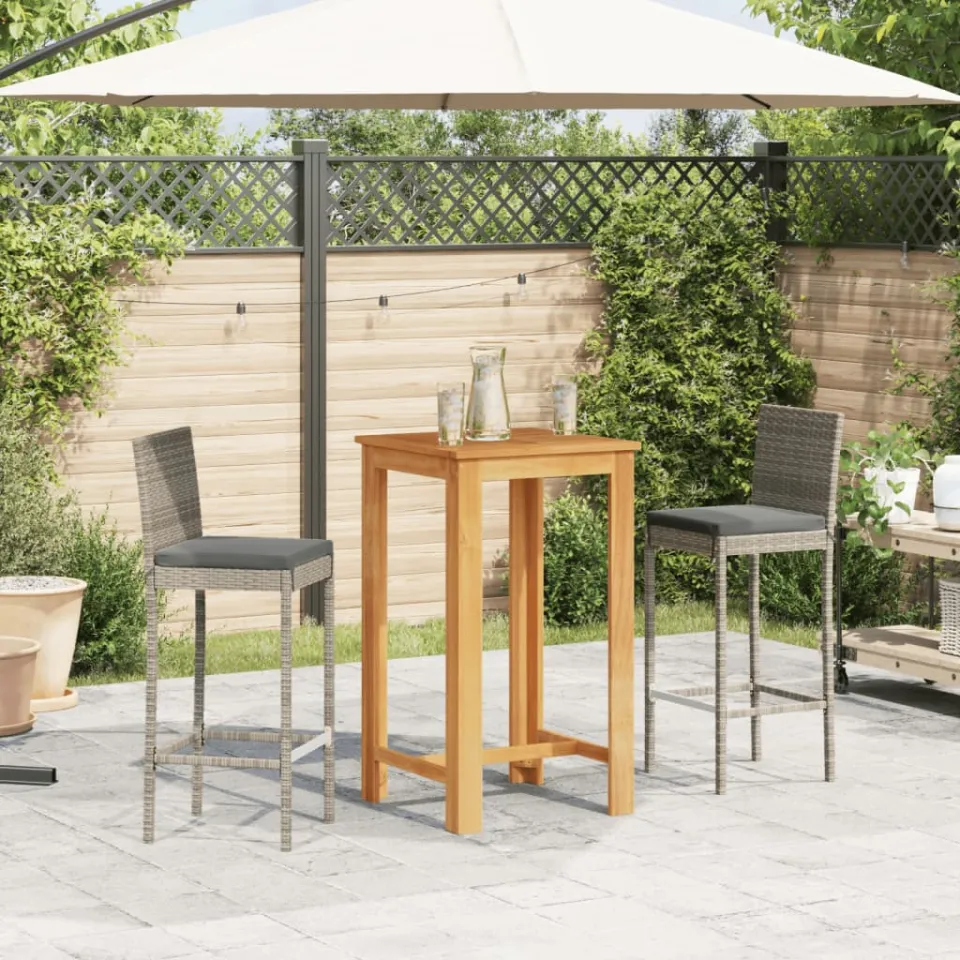 vidaXL 3-delige Tuinbarset massief acaciahout en poly rattan grijs, foto 3