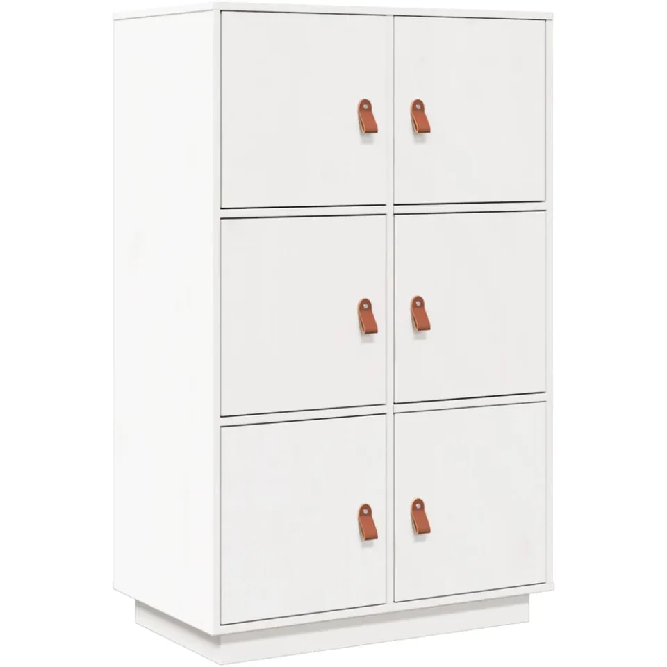 vidaXL Hoge kast 67x40x108,5 cm massief grenenhout wit, foto 3