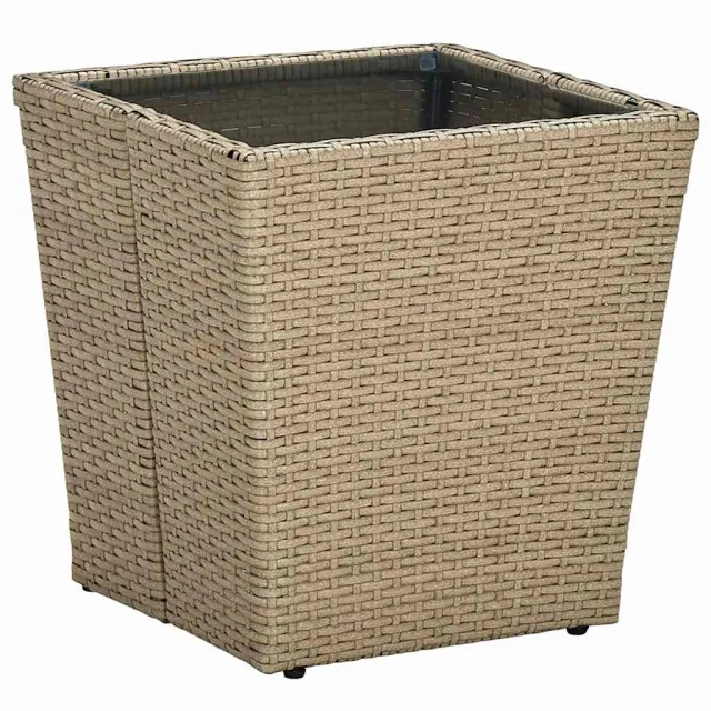 vidaXL Salontafel 41,5x41,5x44 cm poly rattan en gehard glas beige, foto 2