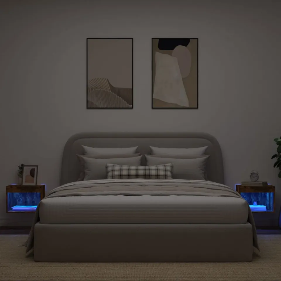 vidaXL Nachtkastjes met LED's 2 st wandgemonteerd gerookt eikenkleurig, foto 4