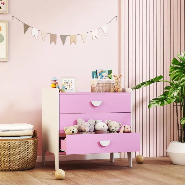 CHICFURN Ladekast 60 cm - 3 lades - Voor de kinderkamer - Roze en wit