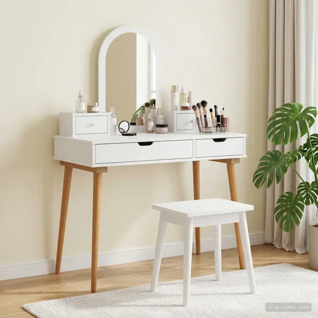 vidaXL Toilettafel Set FAUSKE 4 st Wit 100 x 50 x 143 cm