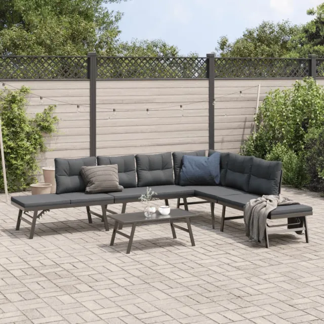 vidaXL 5-delige Tuinbankenset met kussens gepoedercoat staal zwart, foto 2