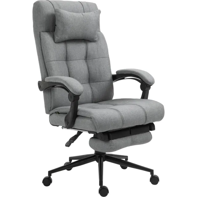 Vinona Ergonomische bureaustoel - Met voetensteun en hoofdsteun en verstelbare rugleuning - In hoogte verstelbaar - 66 x 76 x 112-120 cm - Lichtgrijs