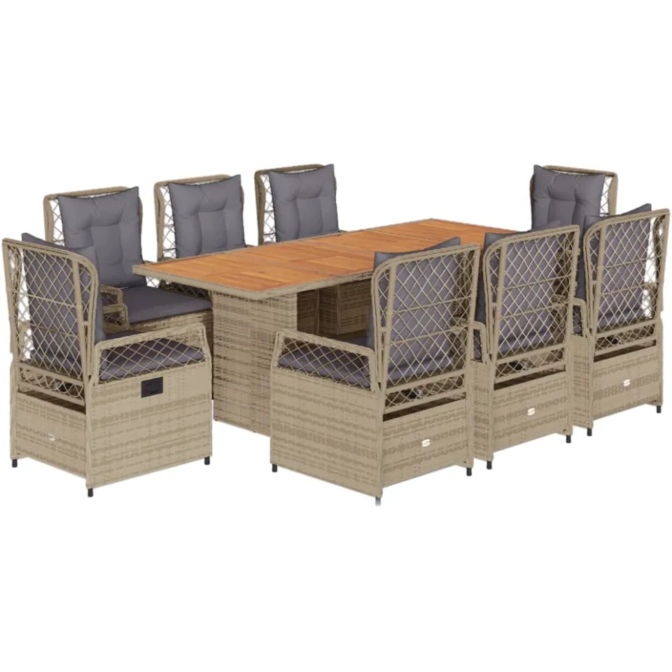 vidaXL 9-delige Tuinset met kussens poly rattan beige, foto 3